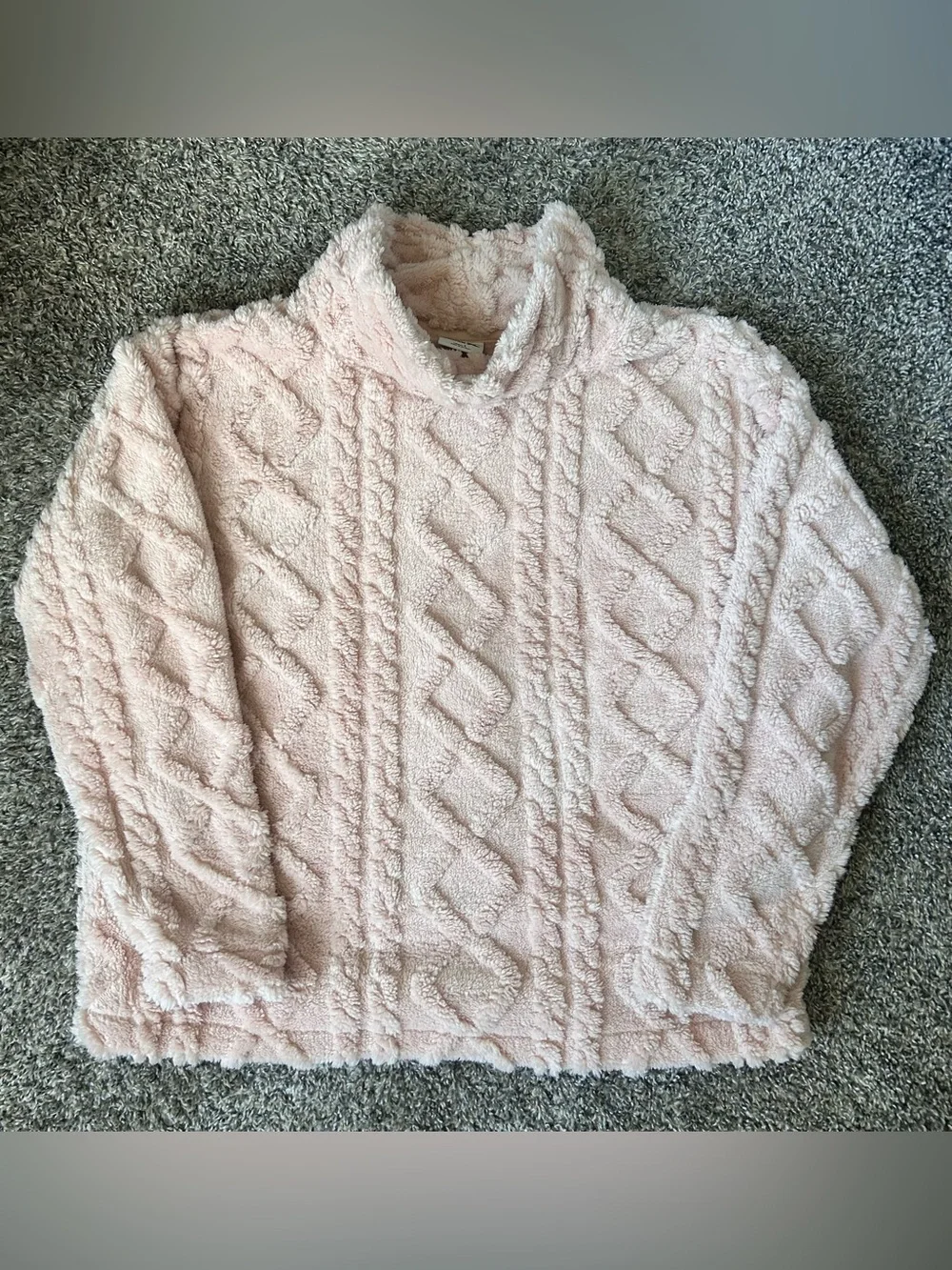 Eddie Bauer Soft Pink Cable Knit Style Fleece feel Sweatshirt size L